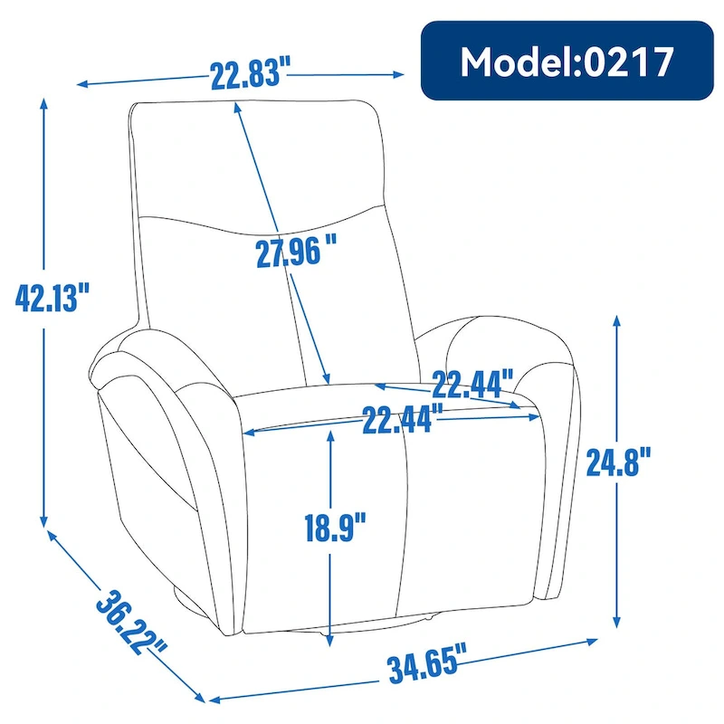 Blue Genuine Leather Power Recliner with Swivel & USB Charging
