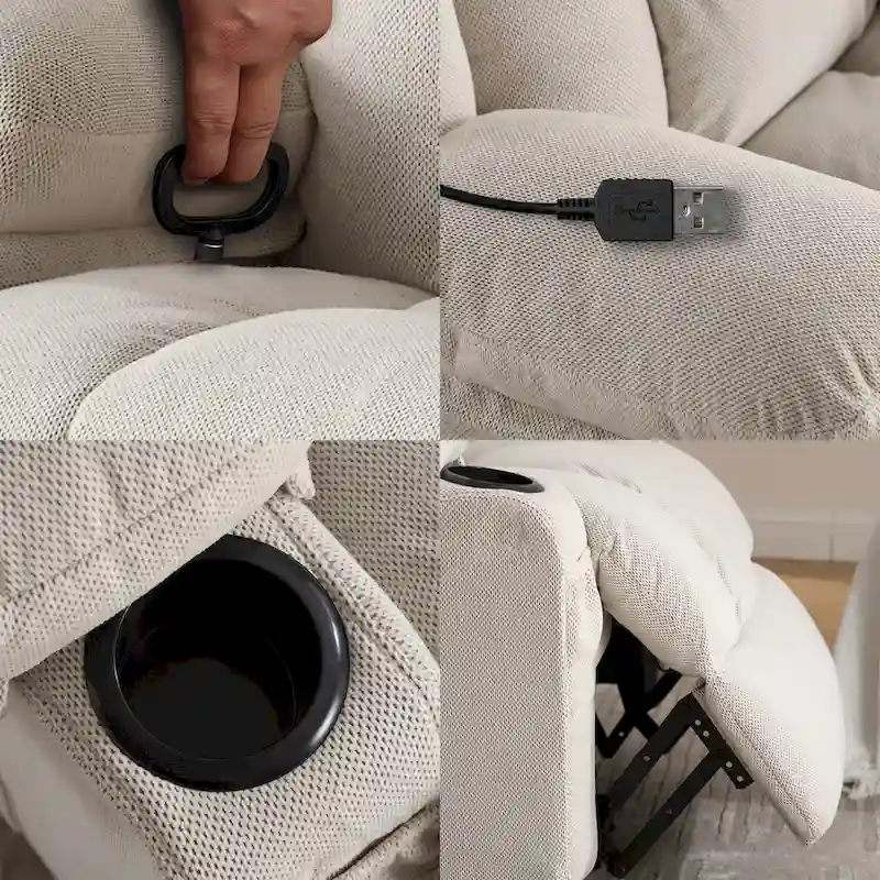 Dotted Velvet Massage Heated Manual Recliner Chair w/360 Swivel Base