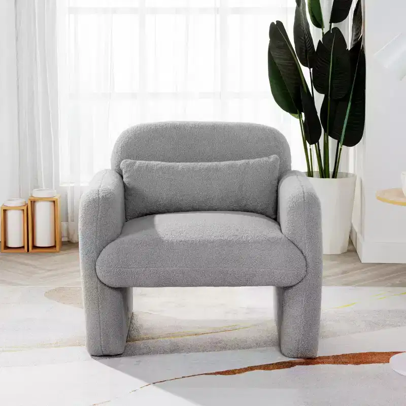Modern Teddy Fleece Upholstered Accent Chair Lounge Single Sofa with Pillow