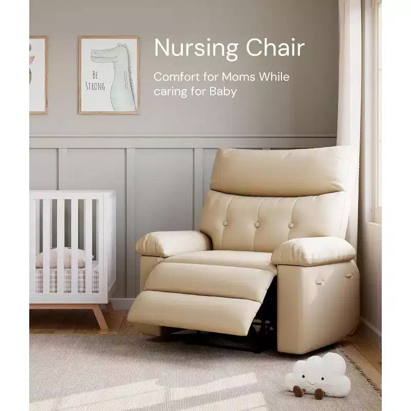 Oversized Recliner Chair - PU Leather Manual Recliner for Adults, Comfy Reclining Chair with Overstuffed Arms and Back, Side Pocket, Single Sofa