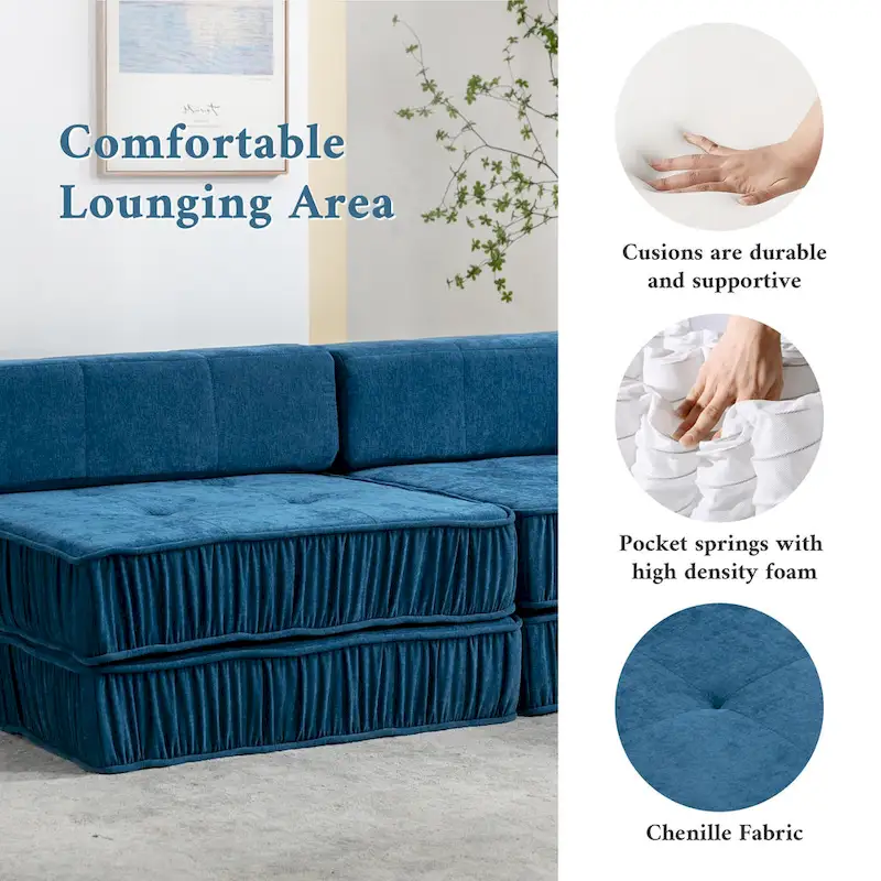 Convertible Sofa Bed,Modern Chenille Upholstered Sleeper Chair