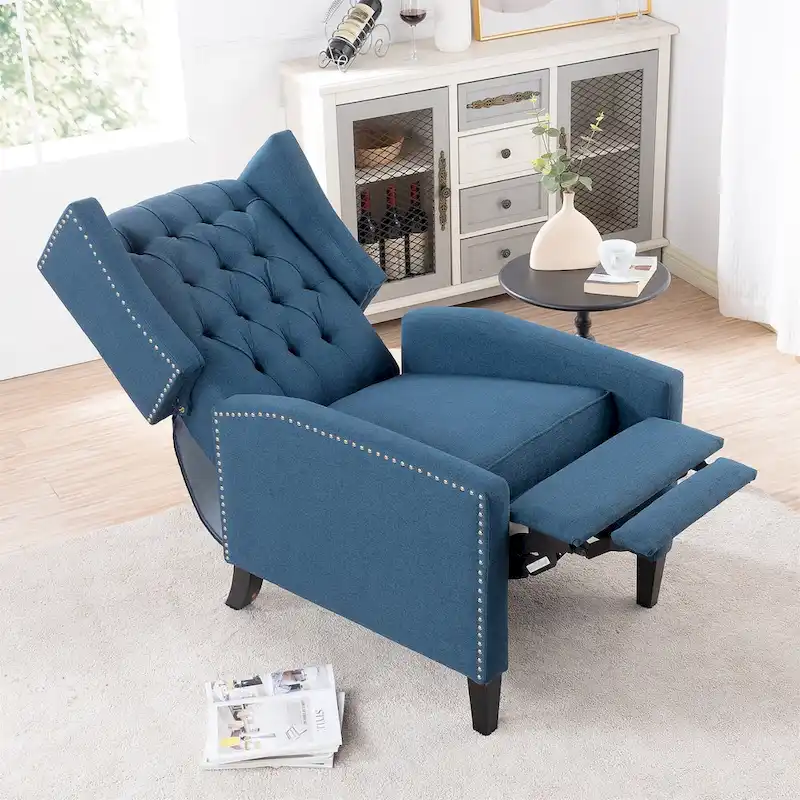 27 Wide Upholstered Manual Recliner, Wing Sofa Chair with Wood Legs