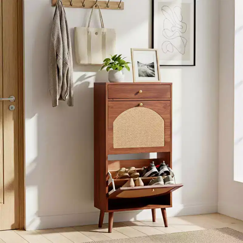 Rattan Panel 1 Drawer 2 Flip-Drawer Shoe Cabinet Particleboard 21.26 W