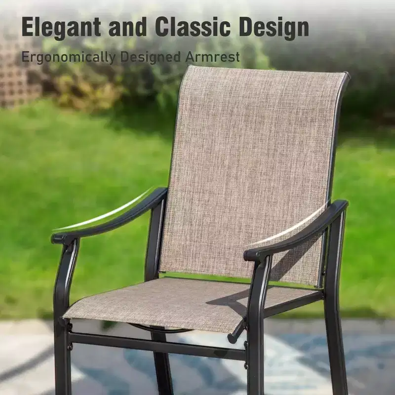 Captiva Designs 9pc Patio Dining Black Steel Rectangle Table & Brown Textilene Fixed Chairs