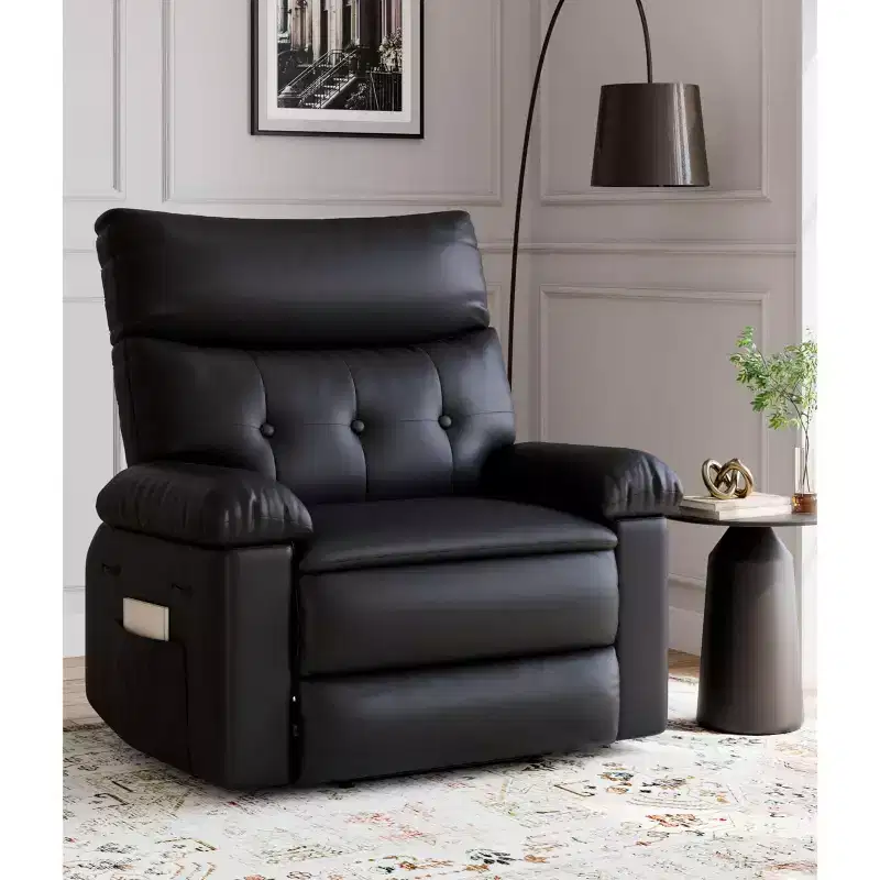 Oversized Rocker Swivel Recliner Chair - PU Leather Extra Wide Manual Recliner for Adults, Large Lazy Chair with 1.5X Sponge Comfort Arm and Back