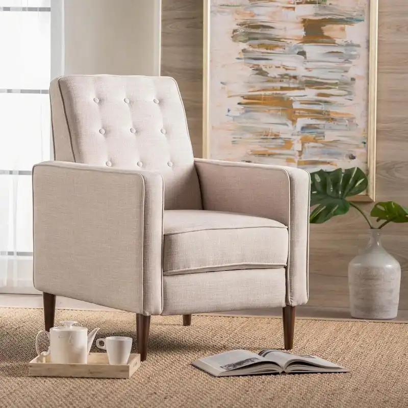 Mid-Century Modern Fabric Recliner Chair with Birch Legs by Christopher Knight Home