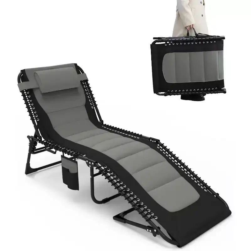 Summit Adventure 5-Position Adjustable Folding Lounge Chair with Pillow  Supports 264lbs, Outdoor/Patio/Beach
