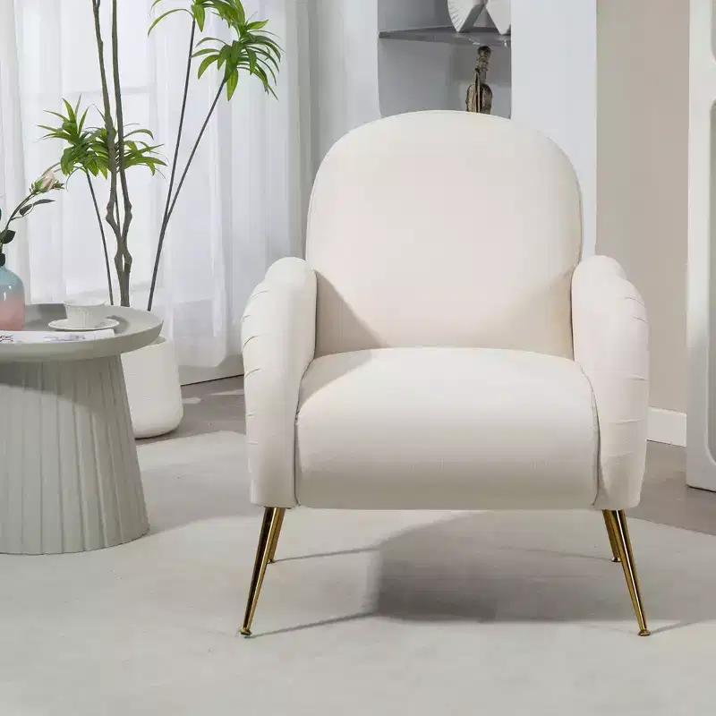 Okak Modern Accent Chairs for Bedroom, Accent Chair With Metal Gold Legs, Snowflake fabric Armchair, Single Sofa Chair for Living Room