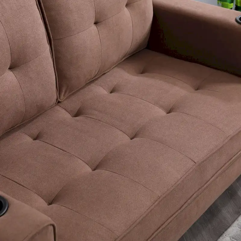 Oaks Aura Upholstered Futon Sofa with Pull-Out Sleeper Couch, Muticolour Choice Foldable Tufted Loveseat With Cup Holder