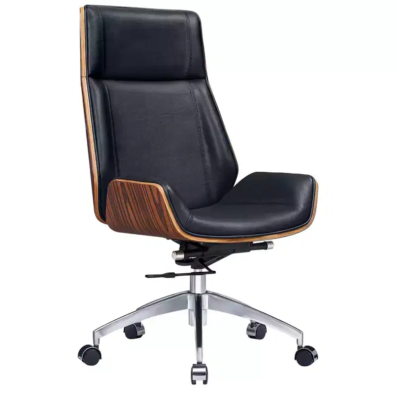 HomeRoots Black Rosewood and Silver Adjustable Height Swivel Rolling Executive Office Chair