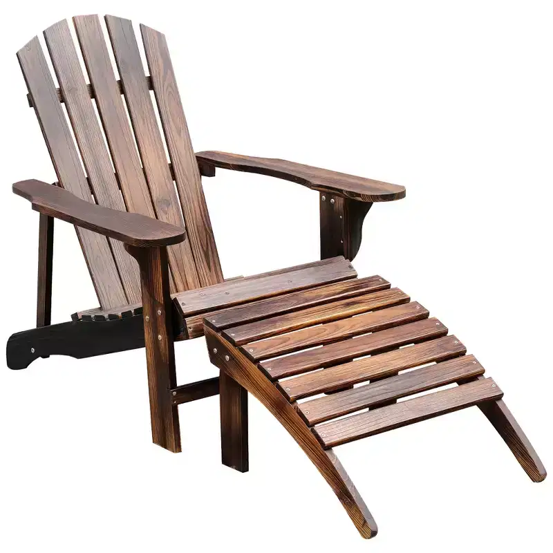 Double Wooden Adirondack Chair, Outdoor Loveseat with High Backrest, Smooth Armrest