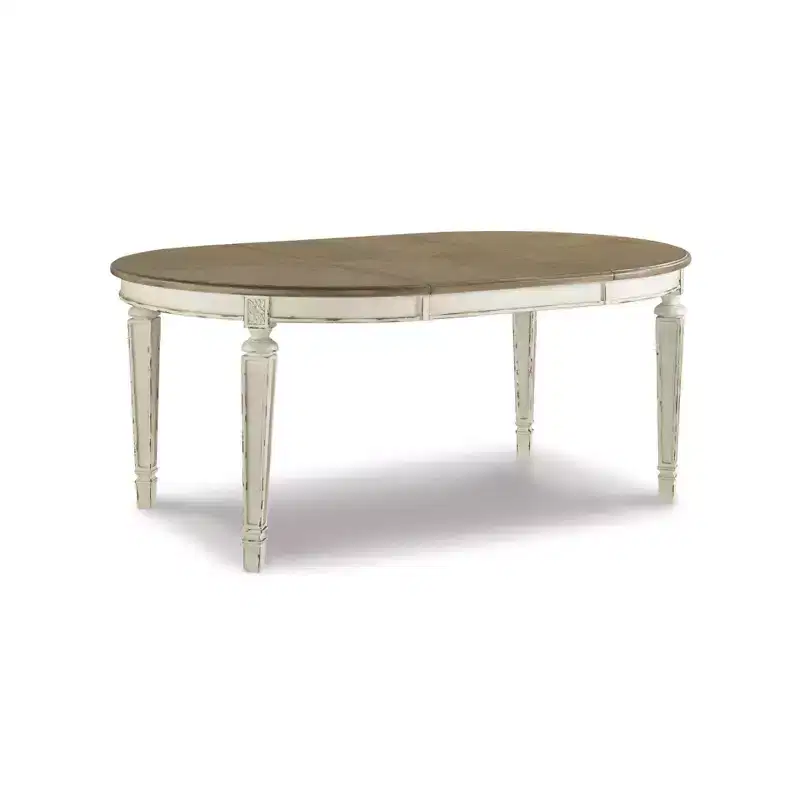 Oval Extendable Dining Table Chipped - Two-Tone Farmhouse Style, Seats 6, Removable Leaf