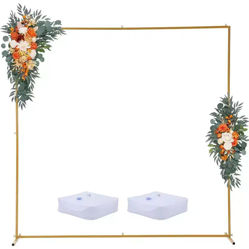 8.2 x 8.2 FT Square Backdrop Stand, Metal Balloon Arch Stand,Wedding Backdrop Stand for Party and Ceremony, Gold
