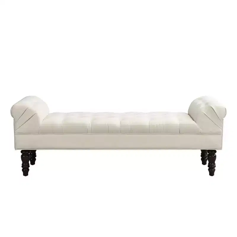 Whisen End of Bed Bench, Entryway Bench, Upholstered Ottoman with Tufted Fabric, Rolled Arms, Gourd Legs, Premium Foam, Easy Assembly
