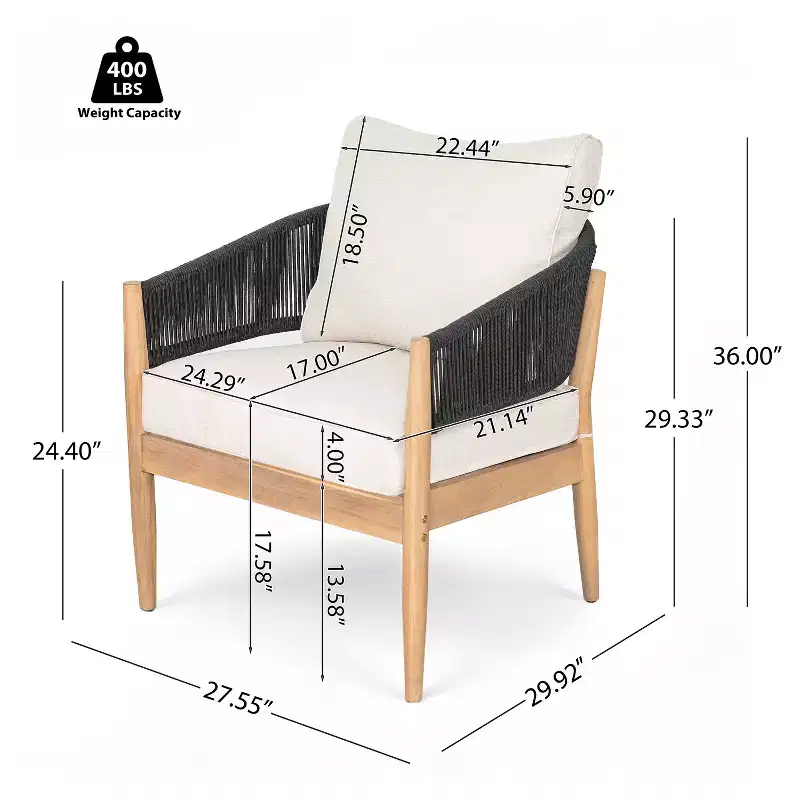 Christopher Knight Home Ryoma Modern Patio Acacia Wood Woven Rope Club Chair with Cushions (Set of 2)