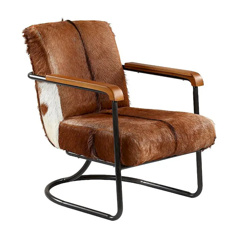 Veranda Cow Hide Upholstered Occasional Chair, Brown and White