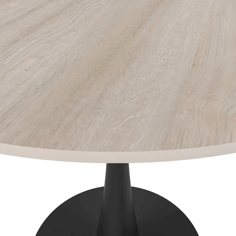 35in Round Dining Table with Sintered Stone Tabletop, Black Steel Pedestal Base, Scratch-Resistant