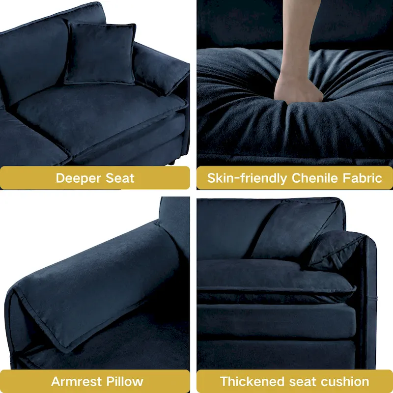 2-Piece 75.59 Chenille Cloud Loveseat Sofa Set with Deep Seat and 4 Pillows