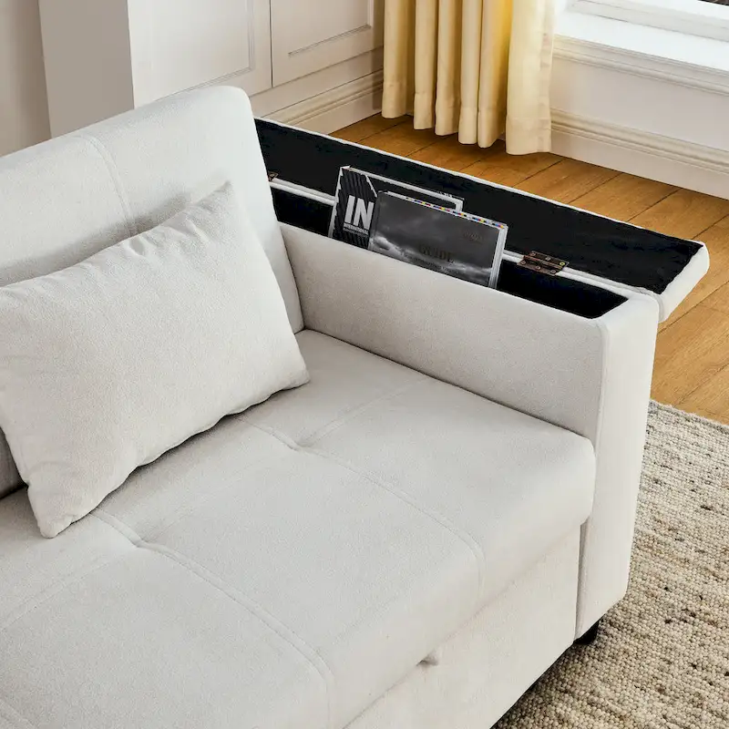 2-Seat Sleeper Sofa Bed with USB Power Outlet, Side Pockets and Lumbar Pillow
