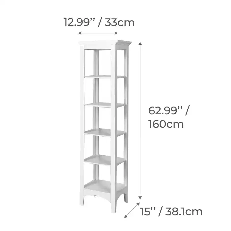 Madison Linen Tower with Five Open Shelves White - Teamson Home: Chrome-Plated, Transitional Style, MDF Composite