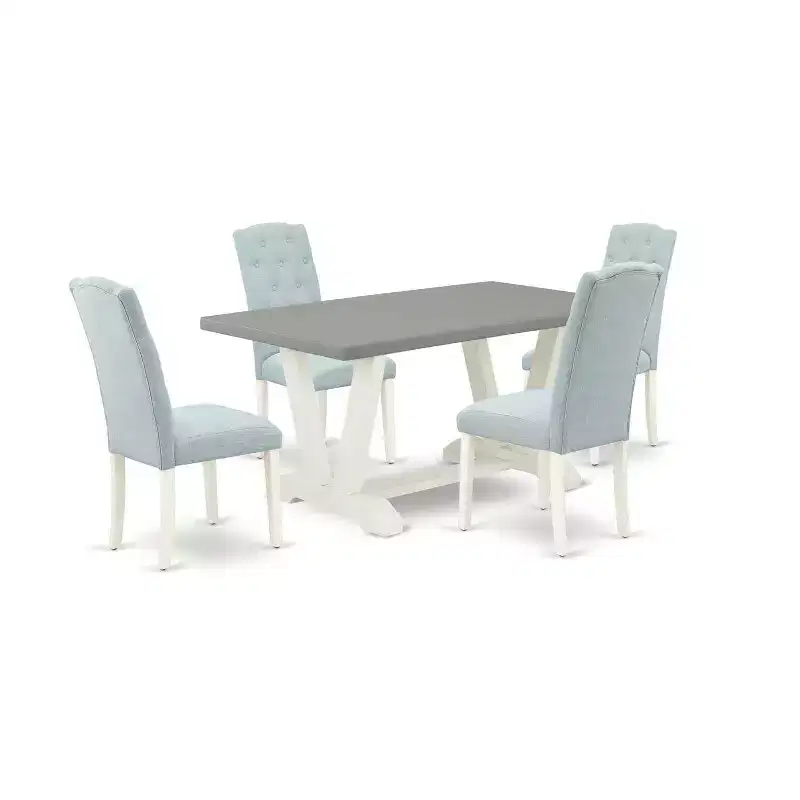 HomeStock 5-Piece Rectangle Natural Oak Finish Solid Wood Top Dining Table with 4 Parson Chair