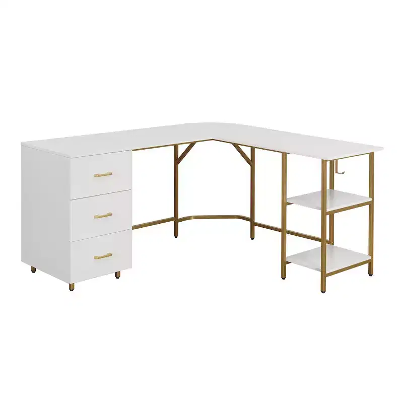 Techni Mobili L-Shape Home Office Two-Tone Desk with Storage