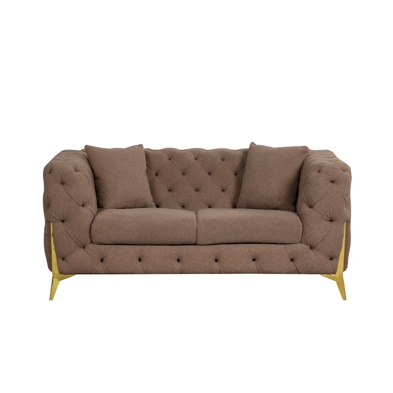 3 Pieces Mid-century Modern Buckle Fabric Living Room Sofa Set Sectional
