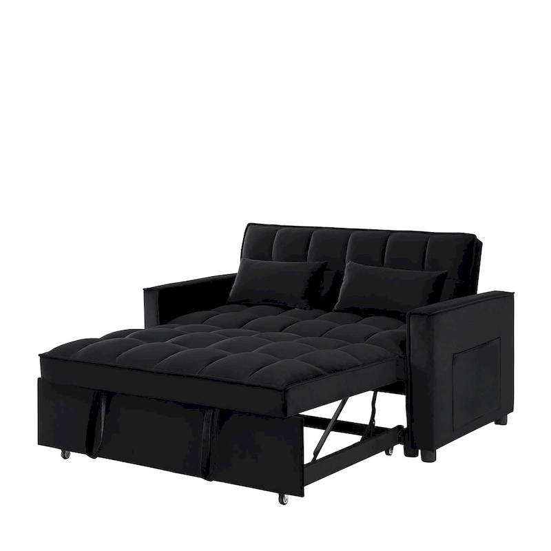 Velvet Convertible Loveseat Sleeper Sofa Couch with 2 Pillows