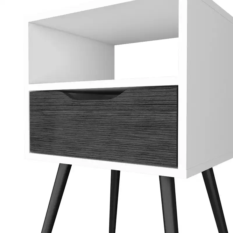 With a clean modern design, this Nightstand Fugaz, Open Shelf, Single Drawer, Smokey Oak / White Finish provides practical storage and a sturdy.