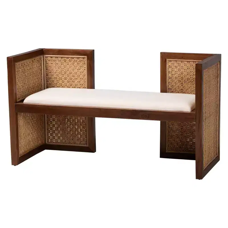 bali & pari Lovina Rattan and Acacia Wood Accent Bench Light Honey/Light Brown
