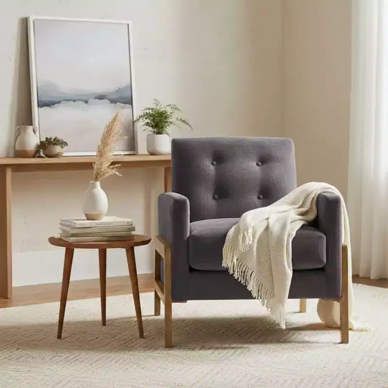 Okak Modern Elegant Tufted Back Upholstered Armchair with Solid Wood Frame,Reading Leisure Chair for Living Rooms,Relaxation Areas