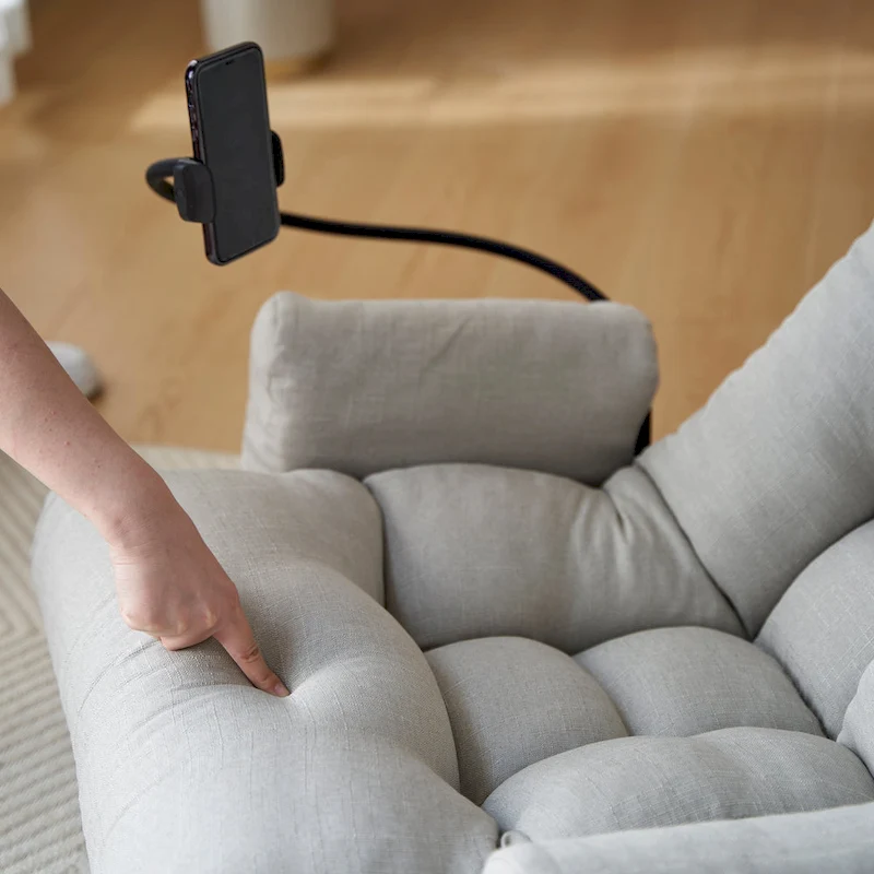 Gray Swivel Recliner with Phone Holder, Adjustable Headrest