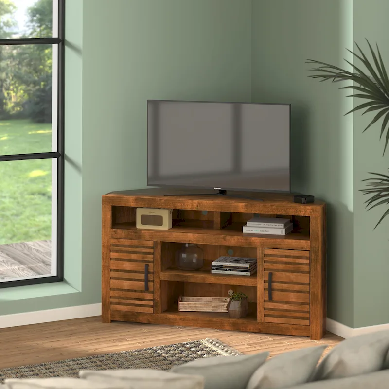 Bridgevine Home 52 inch Corner TV Stand Console for TVs up to 55 inches, No Assembly Required, Whiskey Finish