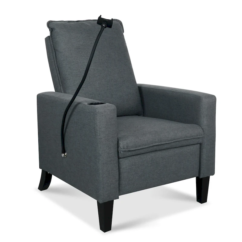Modern Fabric Manual Recliner with Phone Holder, Cup Holder, Footrest