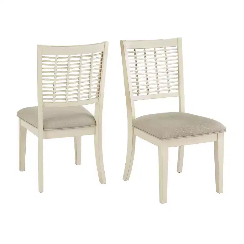 Set of 2 High Back Wicker Dining Chairs, Brown, Rubberwood Frame