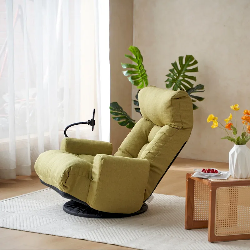 Upholstered 360 Swivel Manual Leisure Recliner with Mobile Phone Holder, Adjustable Headrest and Backrest