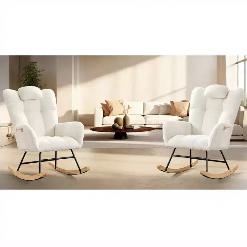 COZONY Modern Upholstered Rocking Chair Set of 2, High Back Padded Accent Rocker with Side Pocket for Living Room or Nursery