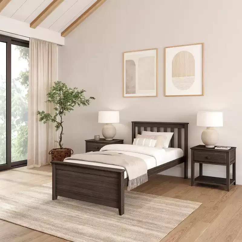 Plank+Beam Classic Solid Wood Twin Platform Bed Frame with Slatted Headboard