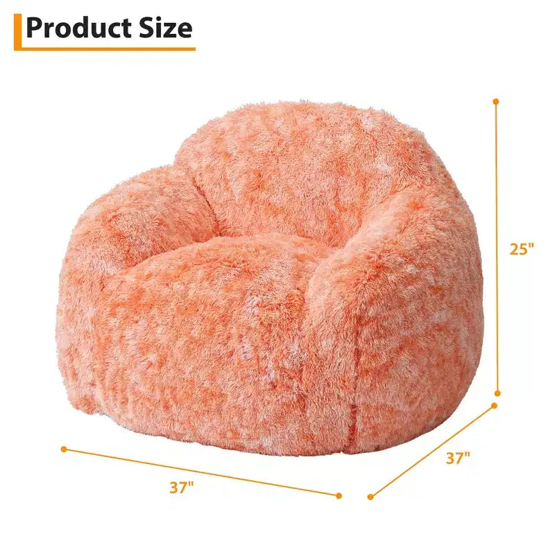 Adult Faux Fur Bean Bag Chair with Armrests - High-Density Foam Floor Sofa