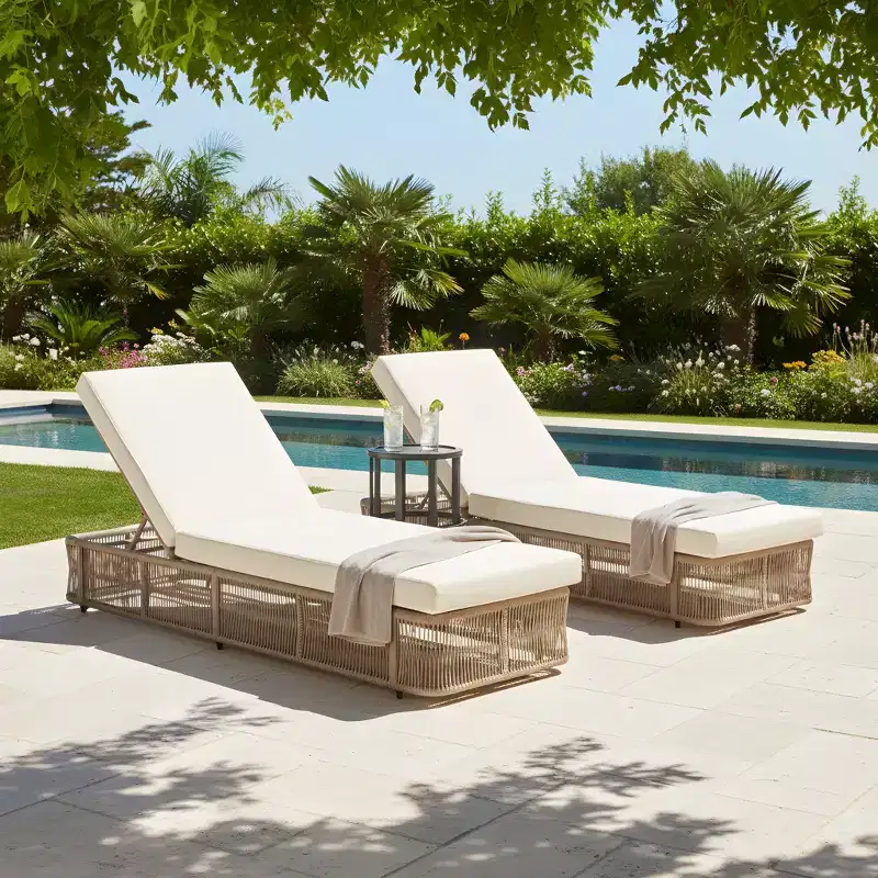 Christopher Knight Home Noline 3 Piece Outdoor Adjustable Rope Chaise Lounges with Ceramic Tile End Table