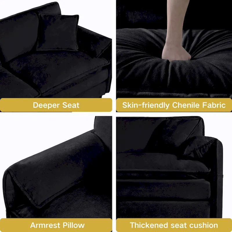 2-Piece 75.59 Chenille Cloud Loveseat Sofa Set with Deep Seat and 4 Pillows