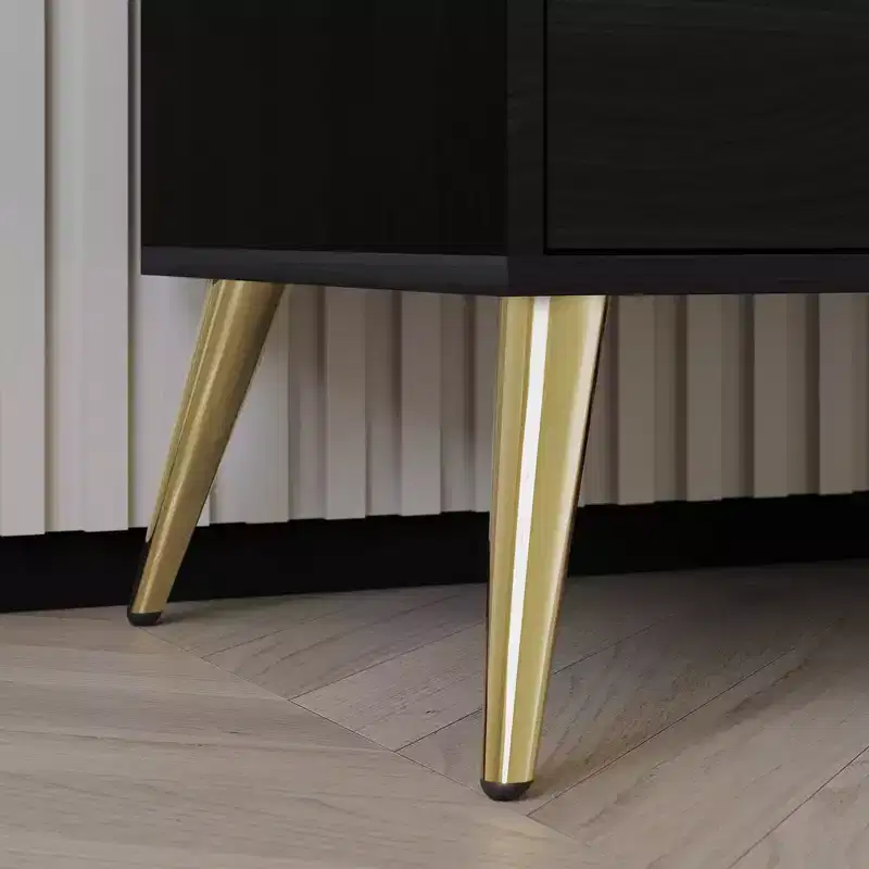 2-Drawer Nightstand with Gold Legs and Handles, Solid Wood