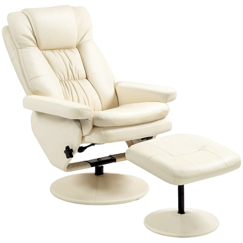 Adjustable PU Leather Lounge Chair Swivel Recliner Chair Padded High Back Armchair with Ottoman and Wood Base