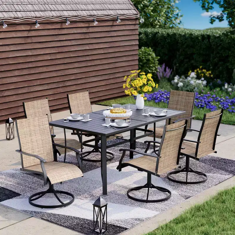 EROMMY 7 Piece Patio Dining Set, Outdoor Dining Table And Chairs Set For 6, 6 Swivel Chairs