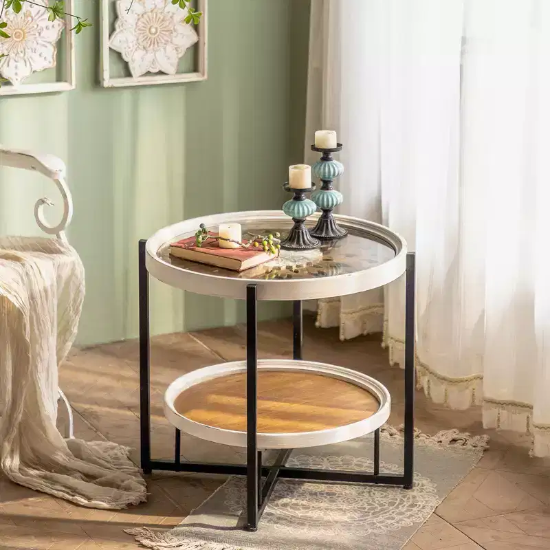 2-Tier End Table with Glass Tray Top & Storage Shelf, Modern Side Table for Bedroom, Home Decor, Patio