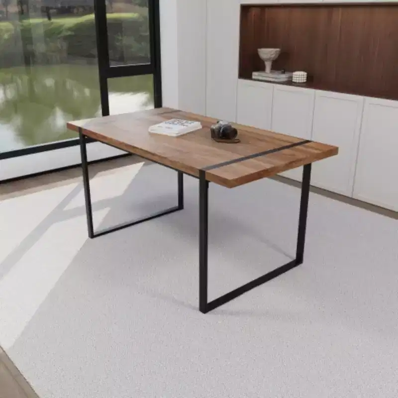 Modern Industrial Rectangular Dining Table – MDF Natural Wood, Seats 4-6