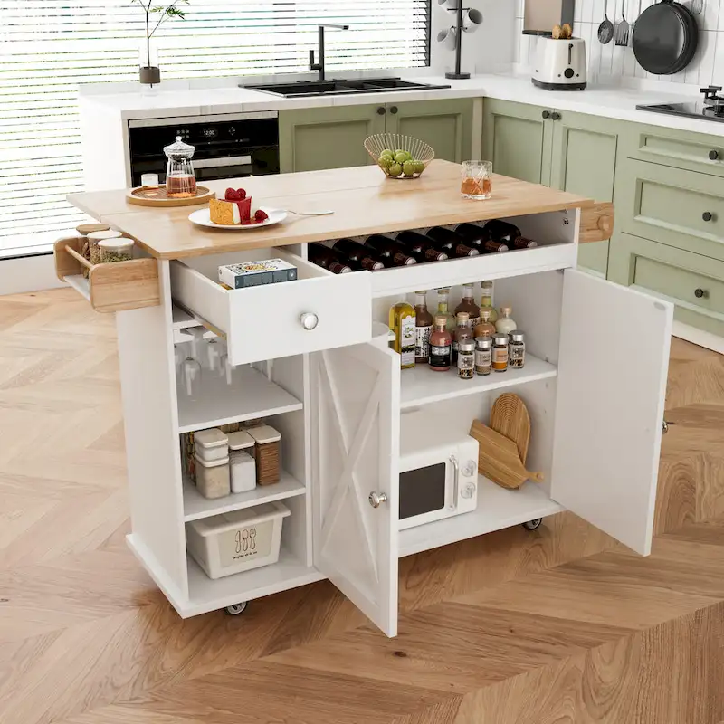 Kitchen Island Cart with Solid Wood Top and Rolling Wheels