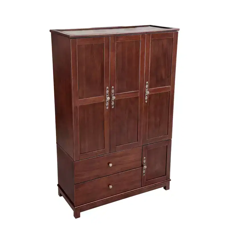 Keloyid Seusar Brownish Yellow Wood 46.3 in. Armoire with 2 Drawers, Hanging Rod and Shelves