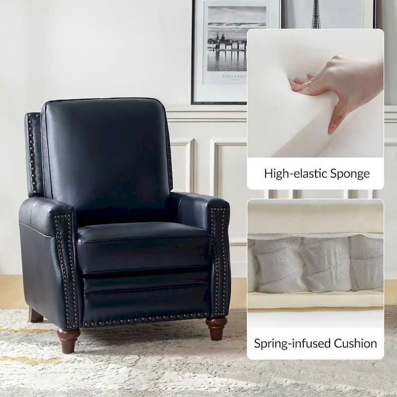 Cigar Mid-century Modern Genuine Leather Recliner with Nailhead Trim by HULALA HOME