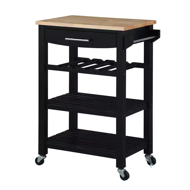 4-Tier Butcher Block Kitchen Cart with Drawer and Wine Rack